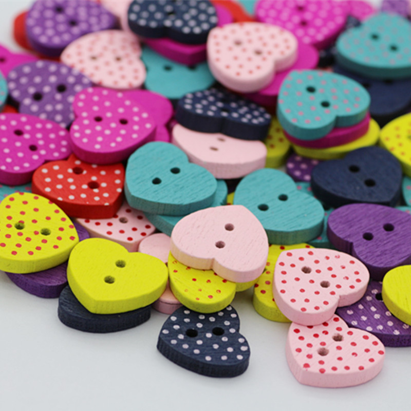 Picture of Small Dot Love button wholesale DIY accessories children's clothing five-pointed star plum blossom wooden button mixed color clothing