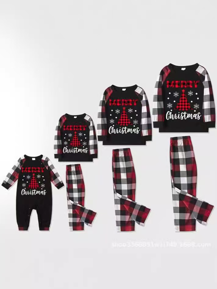 Picture of European and American Amazon Cross-Border Christmas Pajamas Printed Plaid Parent-Child Wear Long-Sleeved Home Clothes Set Christmas New Style