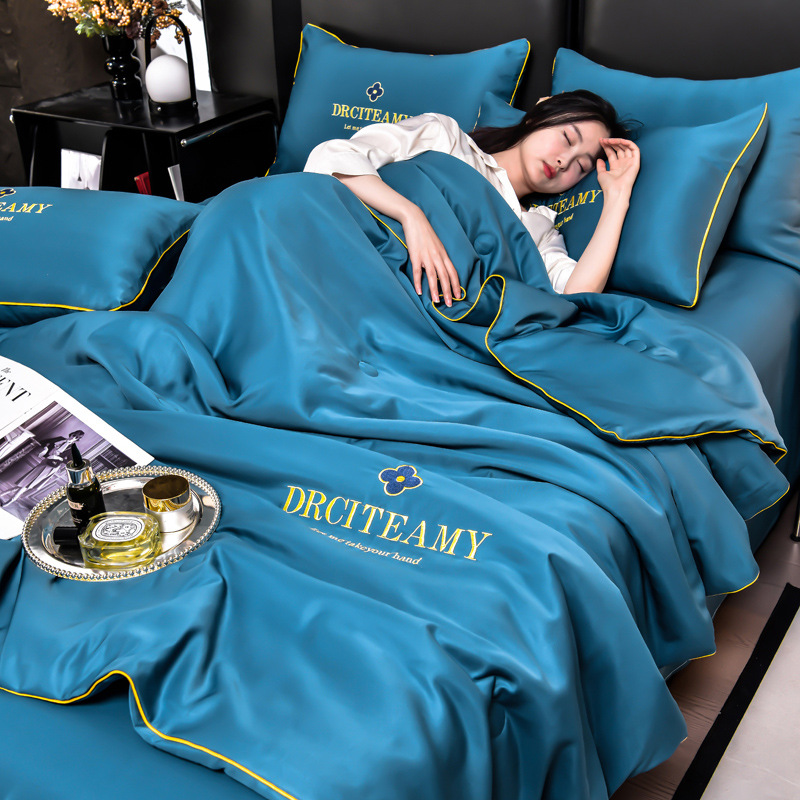 Picture of Class A Washed Ice Silk Summer Quilt Four-piece Set Summer Cool Quilt Nude Sleeping Embroidered Air-conditioning Quilt Cool Silk Summer Thin Quilt