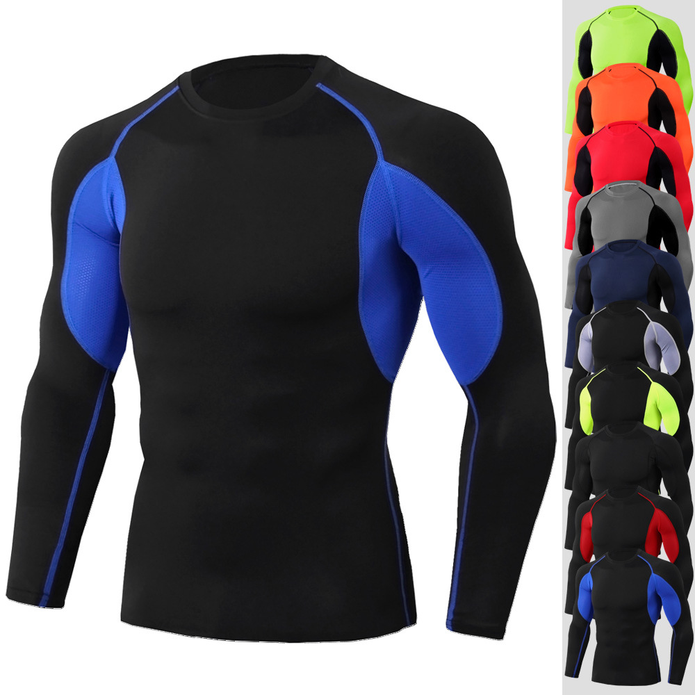 Cross-border Men's PRO Tight Fitness Running Training T-shirt Amazon Stretch Quick Dry Round Neck Long Sleeve Men