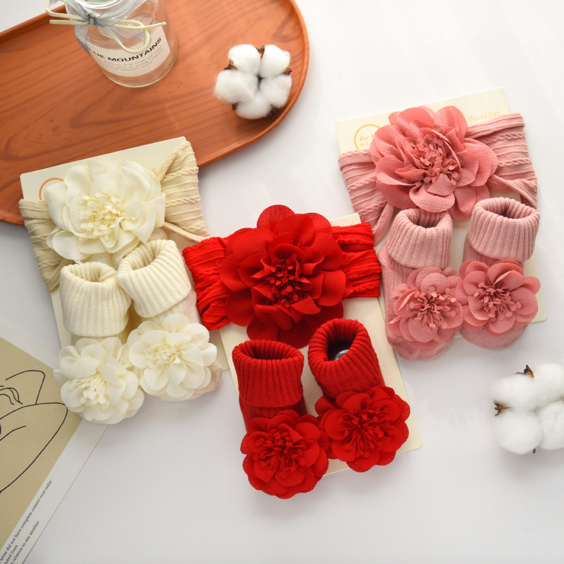 Cross-border Children Headband Socks suit Newborn Baby Hundred Days Gift Baby Fontanelle Cute Headband Hair Accessories