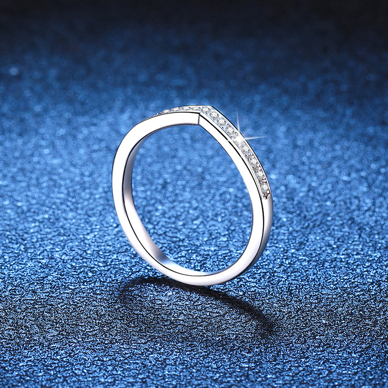 Picture of S925 Sterling Silver Ring Women's Korean-style V-shaped Ring Full Set with Mosane Diamond D Color Ring Row Ring Wedding Simulation Diamond Ring Women