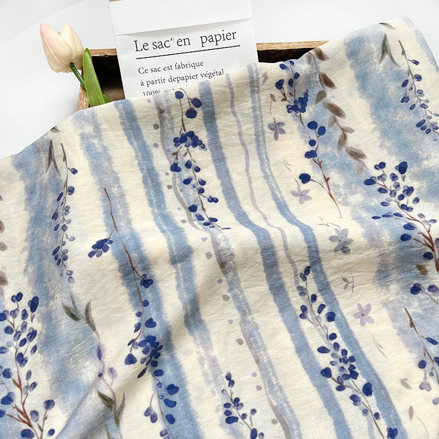 Striped Wisteria New Chinese Style Digital Printed Fabric Brocade Cotton Fabric Cheongsam Dress Top Hanfu Fabric