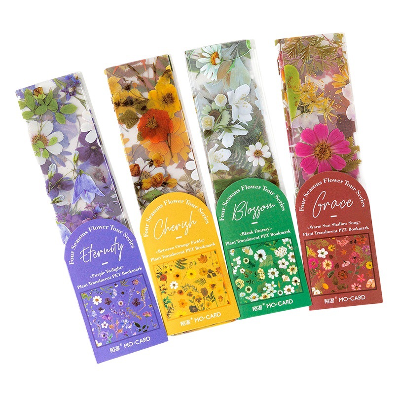 Mo Mo Plant Translucent PET Bookmark Four Seasons Flower Travel Series Hand Account Material Collage Homemade Bookmark 4