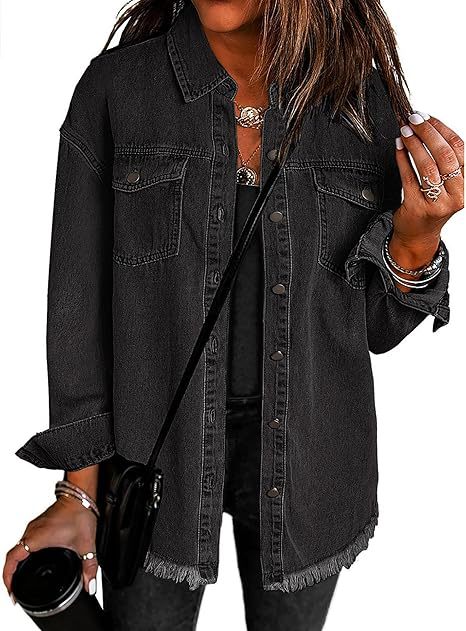 Picture of 2025 European and American Cross-Border Sales Amazon Standing New Raw Edge Denim Casual Loose Jacket Shirt