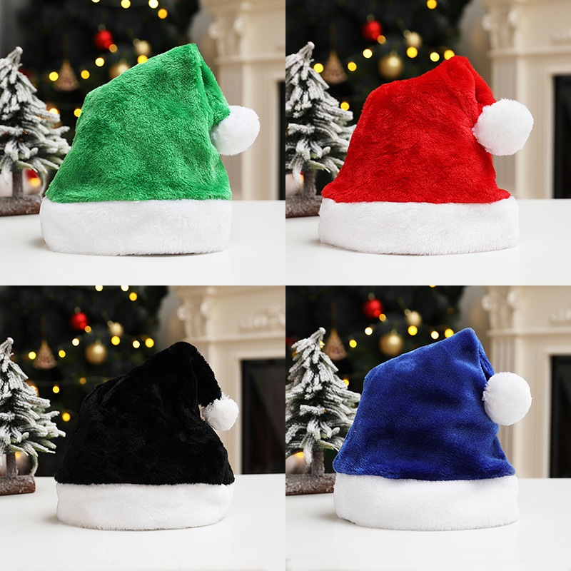 Short Plush Christmas Hat Adult Hat Red Green Pink Blue Black Gray Purple Customizable Logo Embroider