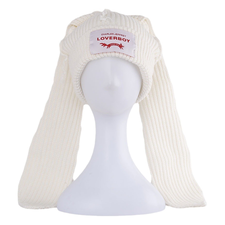 Niche handmade pig ears wool hat autumn and winter warm South Korea solid color long ears knitted hat knitted hat