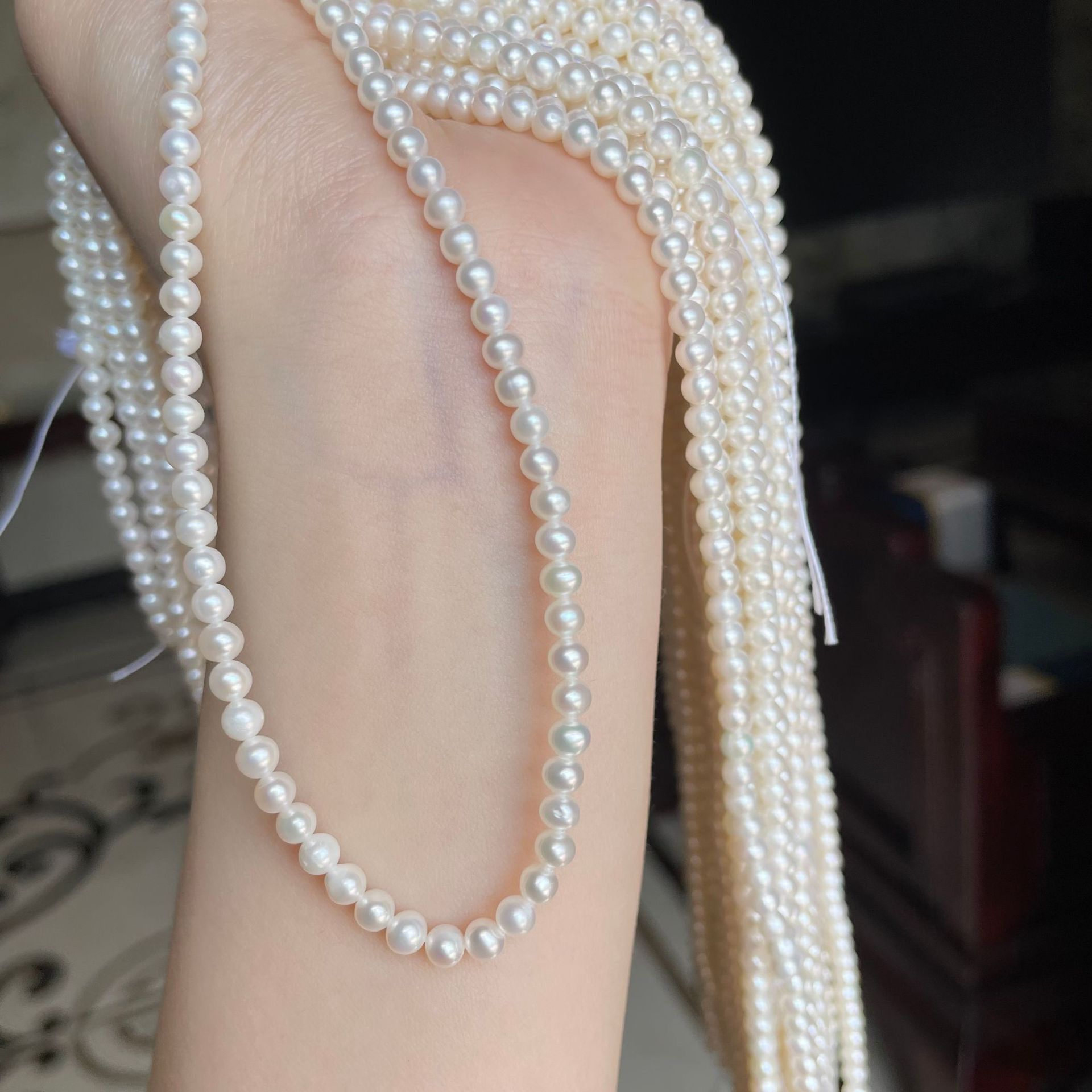 July Jewelry Freshwater Pearl 4-5mm Necklace Round Bead Small Point Plain Chain Daily Simple DIY Finished Sterling Silver