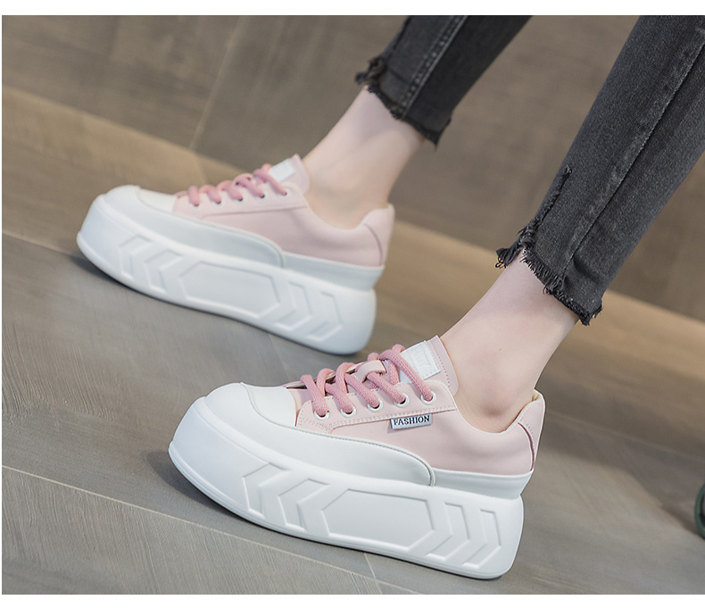 Picture of Women's Bread Shoes 2025 Spring New Leather Thick Sole Inner Heightening Casual Versatile Foot-Showing Small Platform Shoes Small White Shoes