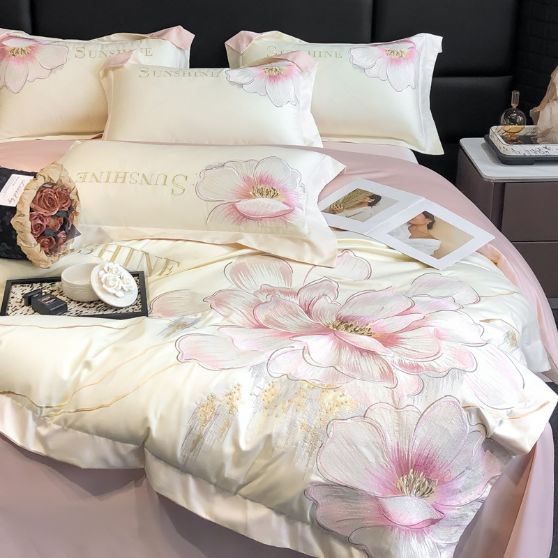 Class A 100 Xinjiang long staple cotton four-piece cotton embroidered quilt cover cotton bed sheet three-piece Nantong 4