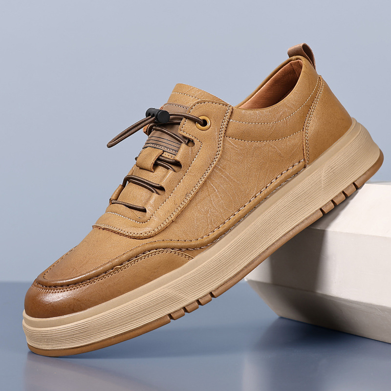 Men's Leather Shoes Spring and Autumn British Thick-soled Business Casual Derby Shoes Men's Wedding Tooling Low-top Flat Heel Martin Shoes