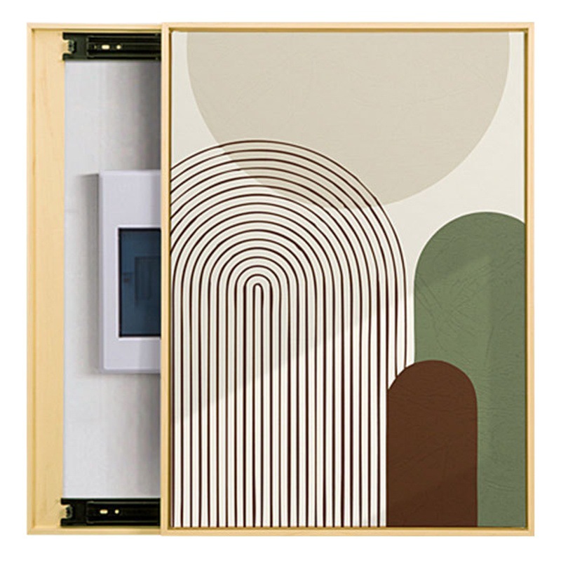 Scandinavian Abstract Line Meter Box Decorative Painting Vertical Version Can Be Pushed and Pulled to Block Distribution Box Hanging Painting Green Small Fresh