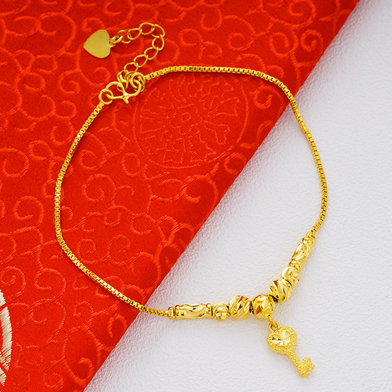 Picture of Vietnam Sand Gold Fashion Anklet Brass Plated 24k Gold Bell Double-Layer Turn & Bead Foot Ornaments Women's Foreign Trade Euro Gold