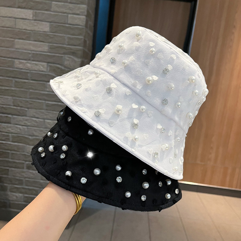 Full Diamond Knitted mesh fisherman hat female summer beach sun protection hat outdoor foldable thin basin hat