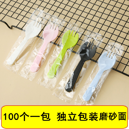 Picture of Disposable fork fork spoon cake dessert salad spoon takeaway tableware fruit fork thickened independent packaging wholesale
