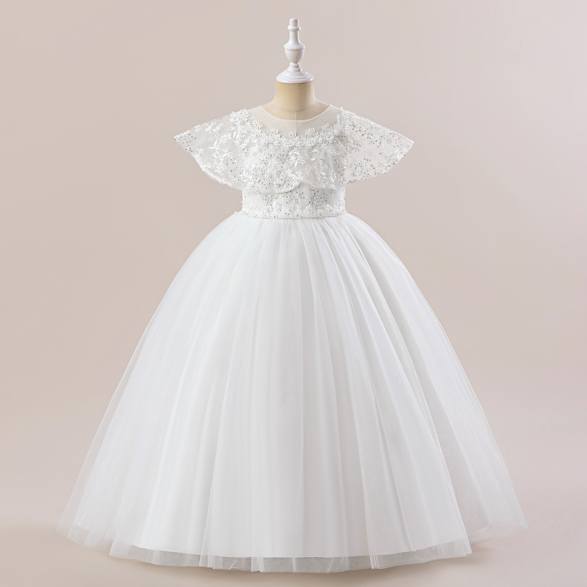 European and American New White Dress Children's Evening Dress Birthday Tuffy Mesh Dress Princess Dress Wedding Dress Dress
