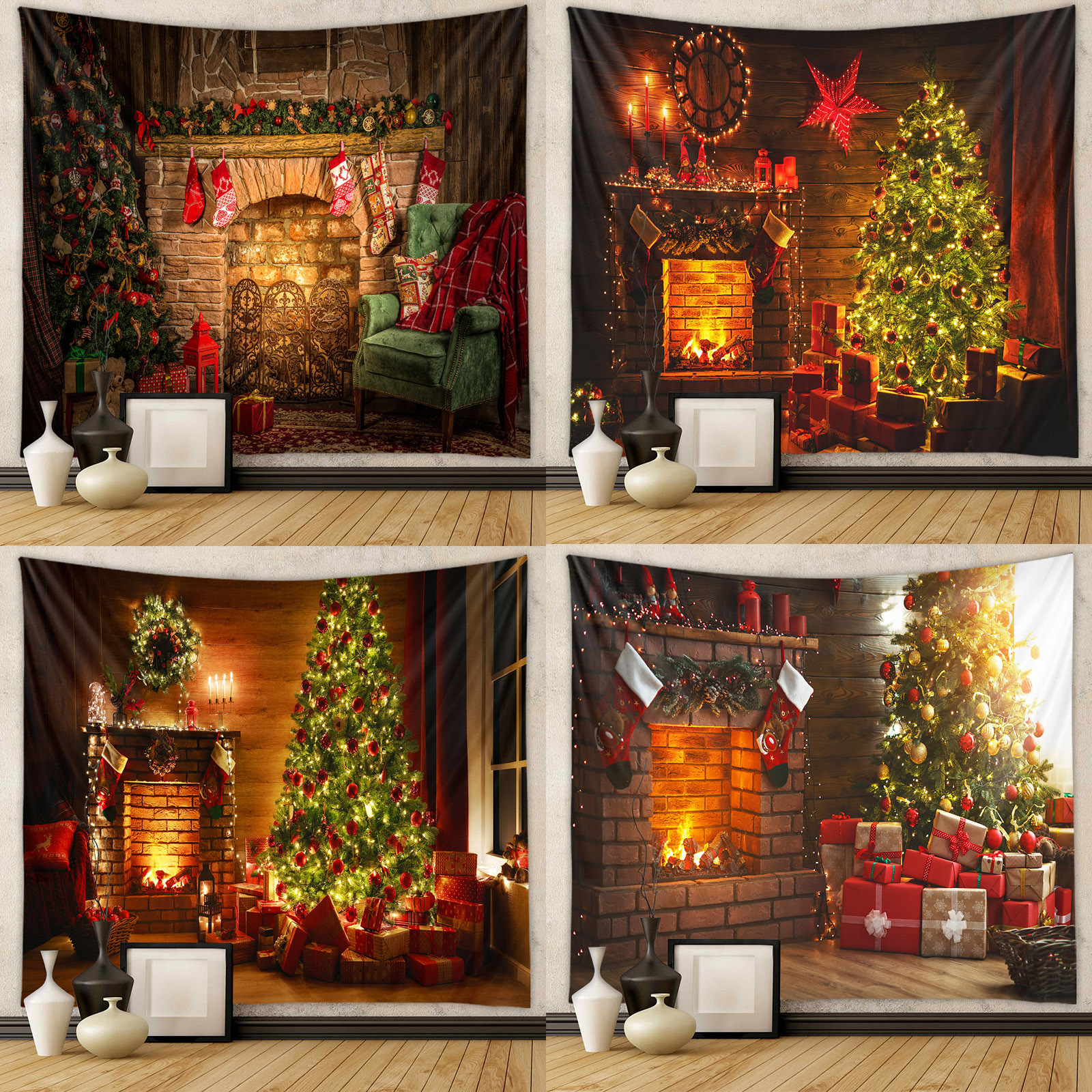 Picture of Christmas Tree Tapestry Room Decorative Wall Cloth Ins Wind Hanging Cloth Cross Border Home Bohemian Tapestry Christmas Tapestry