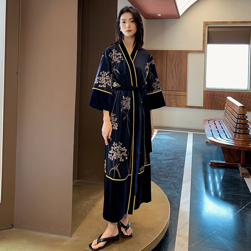 Yaoting Lace-up Velvet Pajamas Women's Autumn and Winter Long Sleeve Women's Nightgown Bathrobe Home Clothes Winter Women's Wedding Morning Gown