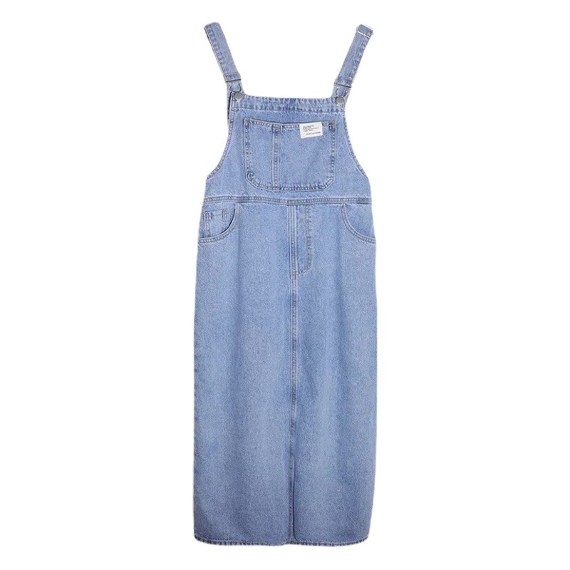Korean Pocket Denim Suspender Dress for Women, Vintage Loose Casual Versatile Simple Slimming Petite Dress