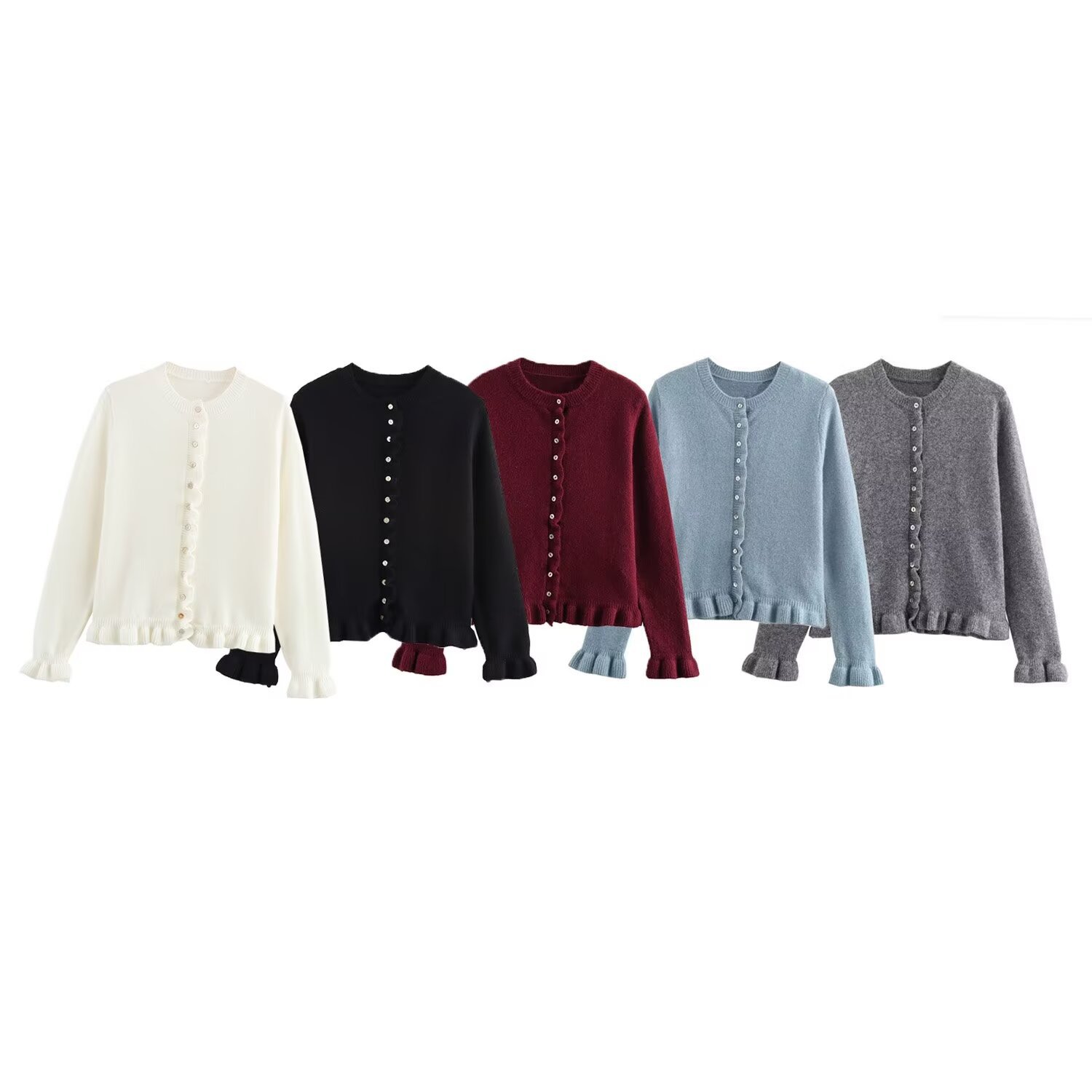 ZA cross-border women's clothing wholesale European and American style fashion Joker laminated wooden ear long sleeve knitted cardigan 2756114