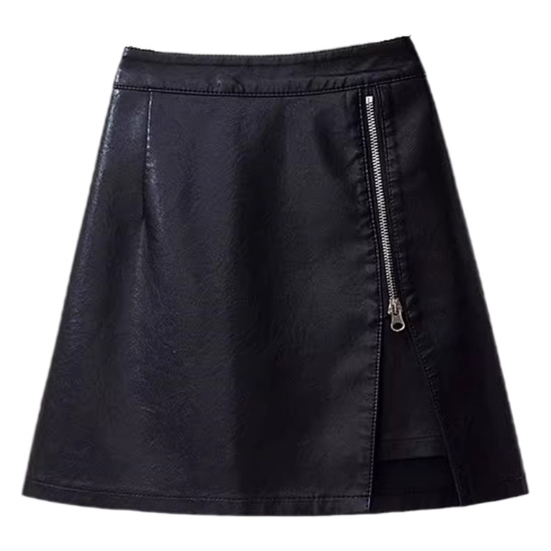 High Waist Slim Skirt Women's 2023 Autumn and Winter New Puleather Hip Skirt Korean Fashion Irregular A- line Skirt
