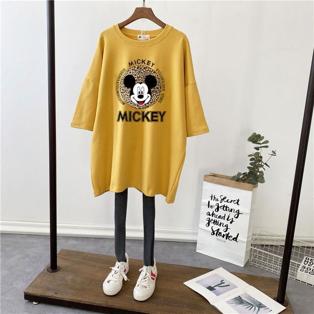 Picture of Pregnant Women's Summer Top T-shirt Mid-length Pure Cotton Short-sleeved Pregnant Women's T-shirt Loose plus size Korean Fashionable Base Shirt for Summer