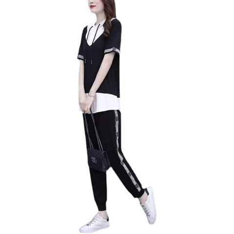 Picture of 2023 Summer Dress Women's Plus Size Chubby Sister Slimming Age-reducing Casual Fashion Suit Two-piece Fashionable Wear