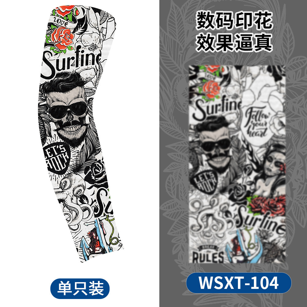 Picture of Summer Riding Sunscreen Tattoo Sleeve Simulation Tattoo Quick-drying Arm Protector Outdoor Sports Sunshade Breathable High Elastic Ice Sleeve