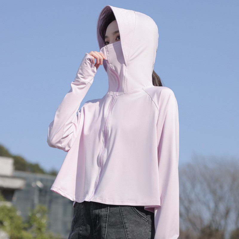 Picture of 2025 New Black Glue Brim Sun Protection Clothing Women's Ice Silk Hooded Breathable Jacket Anti-Uv Sun Protection Clothing Wholesale