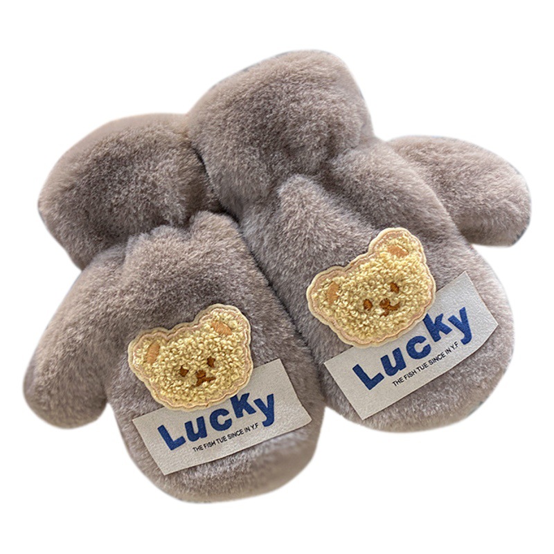 Children's Gloves Winter fleece-lined Thickened Warm Boys' and Girls' Plush Cute Baby's Winter Frozen Neck Hanging with Finger