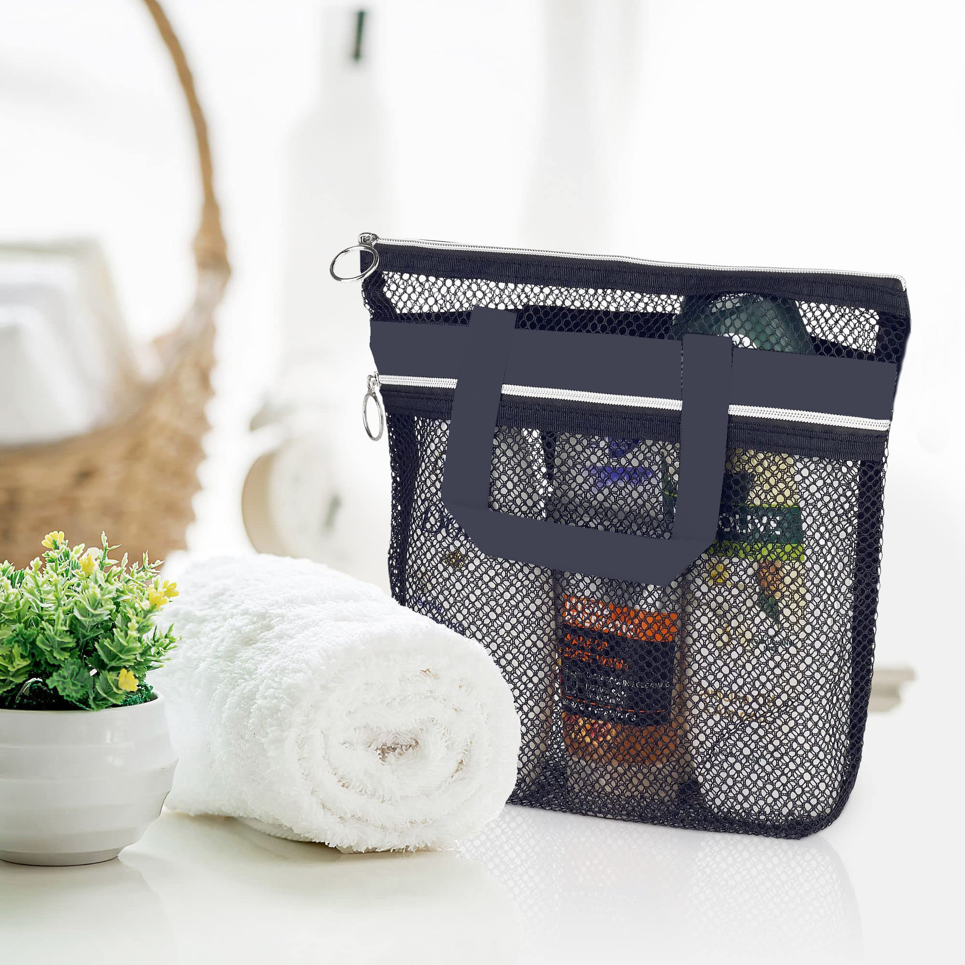 Picture of Travel Wash Bag Shower Handbag Transparent Mesh Makeup Bag Storage Bag Travel Wash Bag Beach Bag