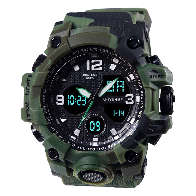 Big Mud King second generation electronic watch outdoor sports waterproof double movement luminous men's watch multi-functional camouflage tactics
