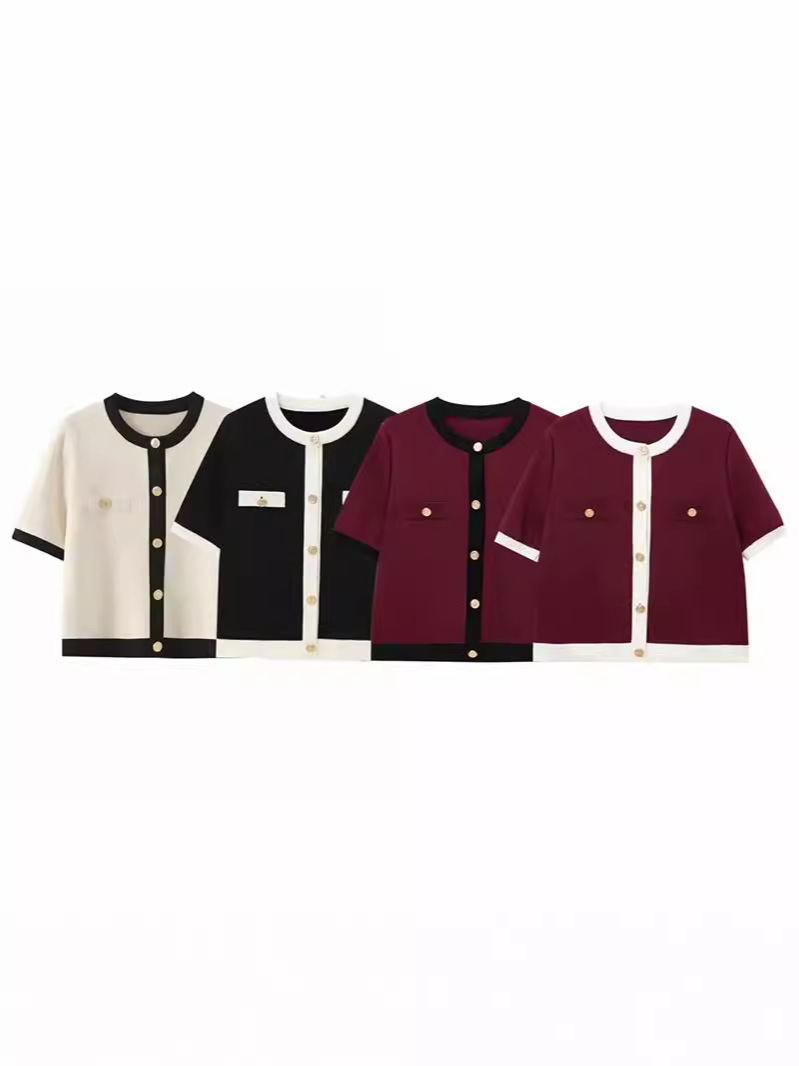 Cross-Border European and American Style Women's Autumn 2025 New Fashion Casual Pullover Short-Sleeved Sweater Color Matching Jacket Knitwear