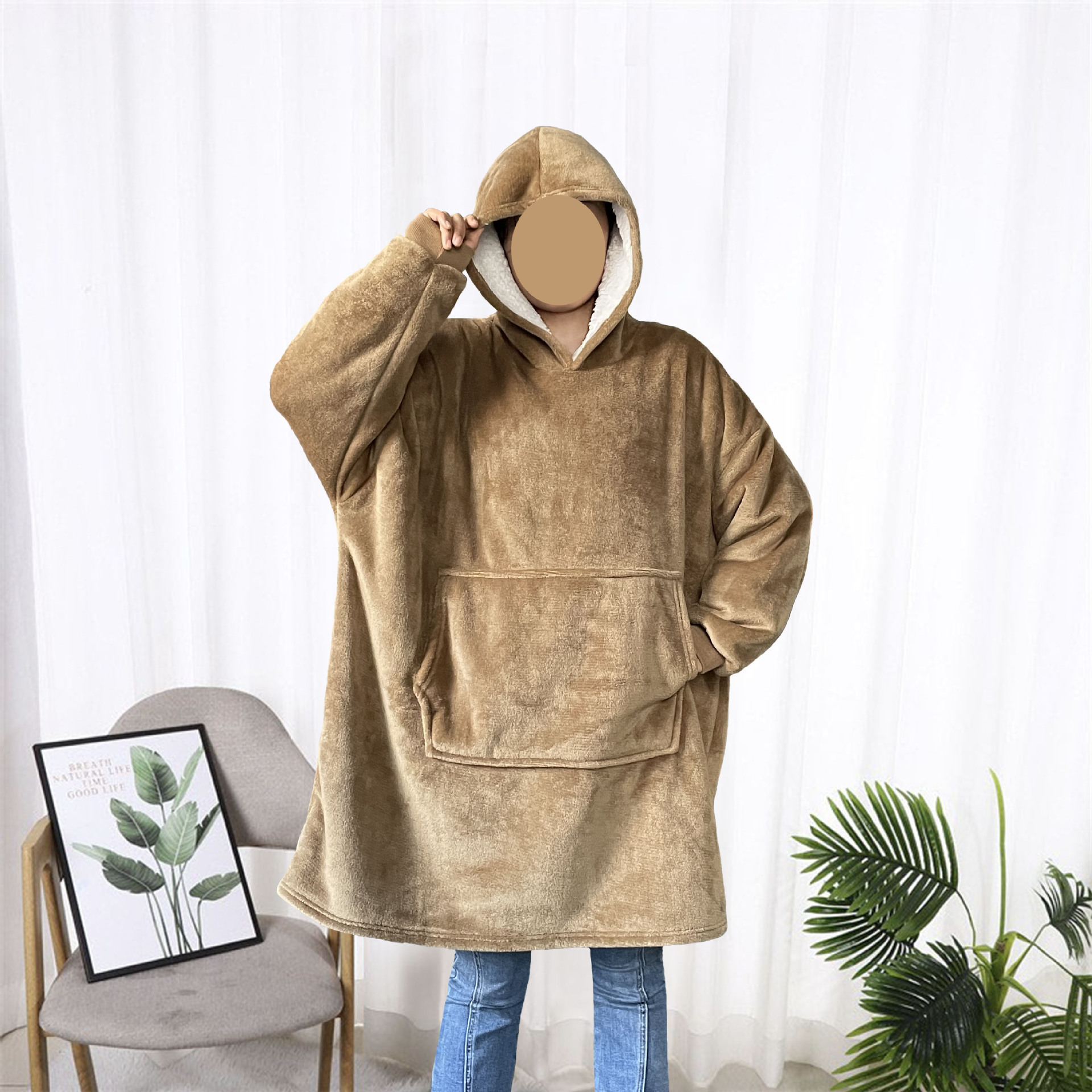 Picture of TV Explosions hugglehoodie Pullover Fleece Clothing Hooded Outdoor Cold-proof Warm Lazy TV Blanket Nightgown Women