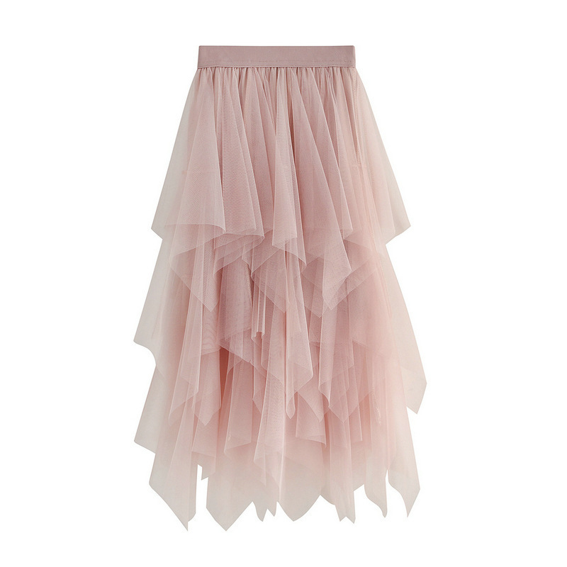 Picture of Irregular Mesh Skirt Women's Mid-length 2025 Spring New Veil Skirt High Waist All-match Slimming Skirt