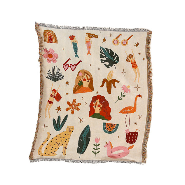 Picture of ins style illustration line blanket camping blanket leisure blanket nap blanket blanket American sofa blanket picnic blanket bed blanket