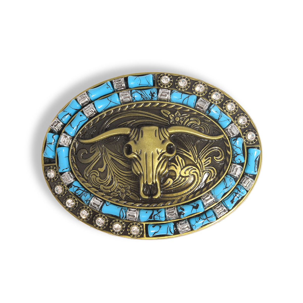 Cross-Border Western Cowboy Smooth Buckle Personalized Creative Belt Buckle Embossed Large Flower Bull Head Belt Accessory Metal Buckle