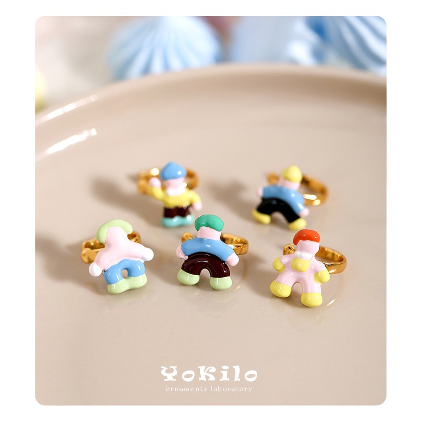 YOK personality fun little figure styling trendy cute dopamine style handmade oil drop cold enamel ear bone clip for women