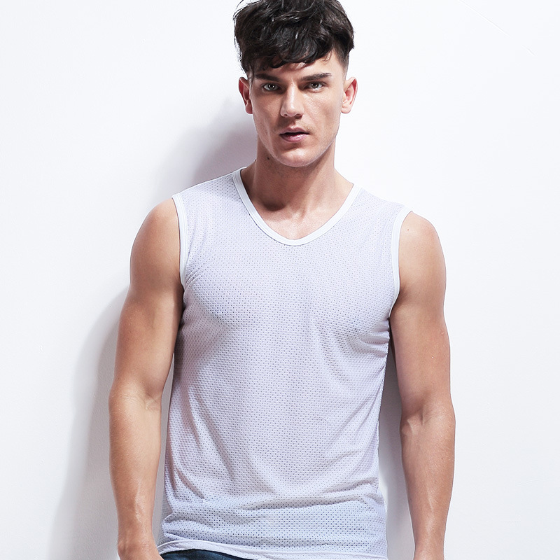 Picture of Summer sports fitness wide shoulder vest breathable ice silk mesh men's vest V-neck sleeveless mesh waistcoat wholesale