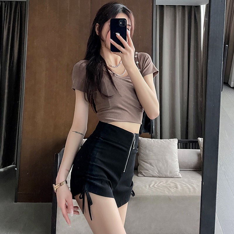 Shorts women's design summer drawstring casual pants 23 high waist slimming small niche hot pants hot girl 20 pants sense