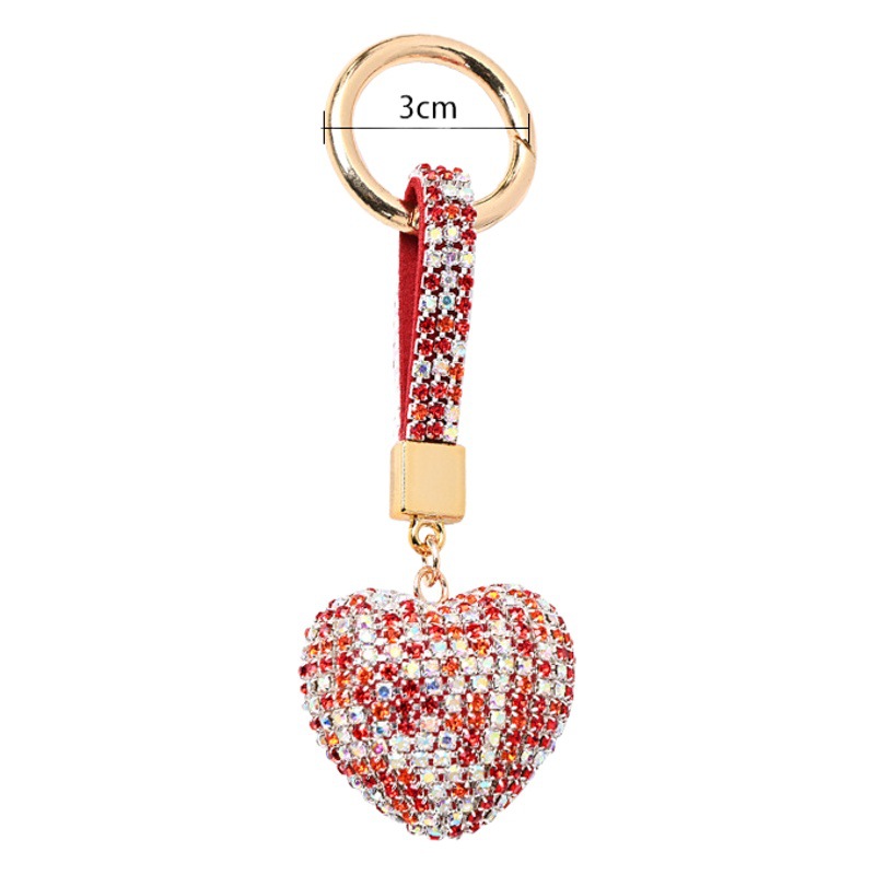 Korean-style diamond crystal peach heart love keychain key ring flash Diamond women's bag buckle pendant Female Factory wholesale
