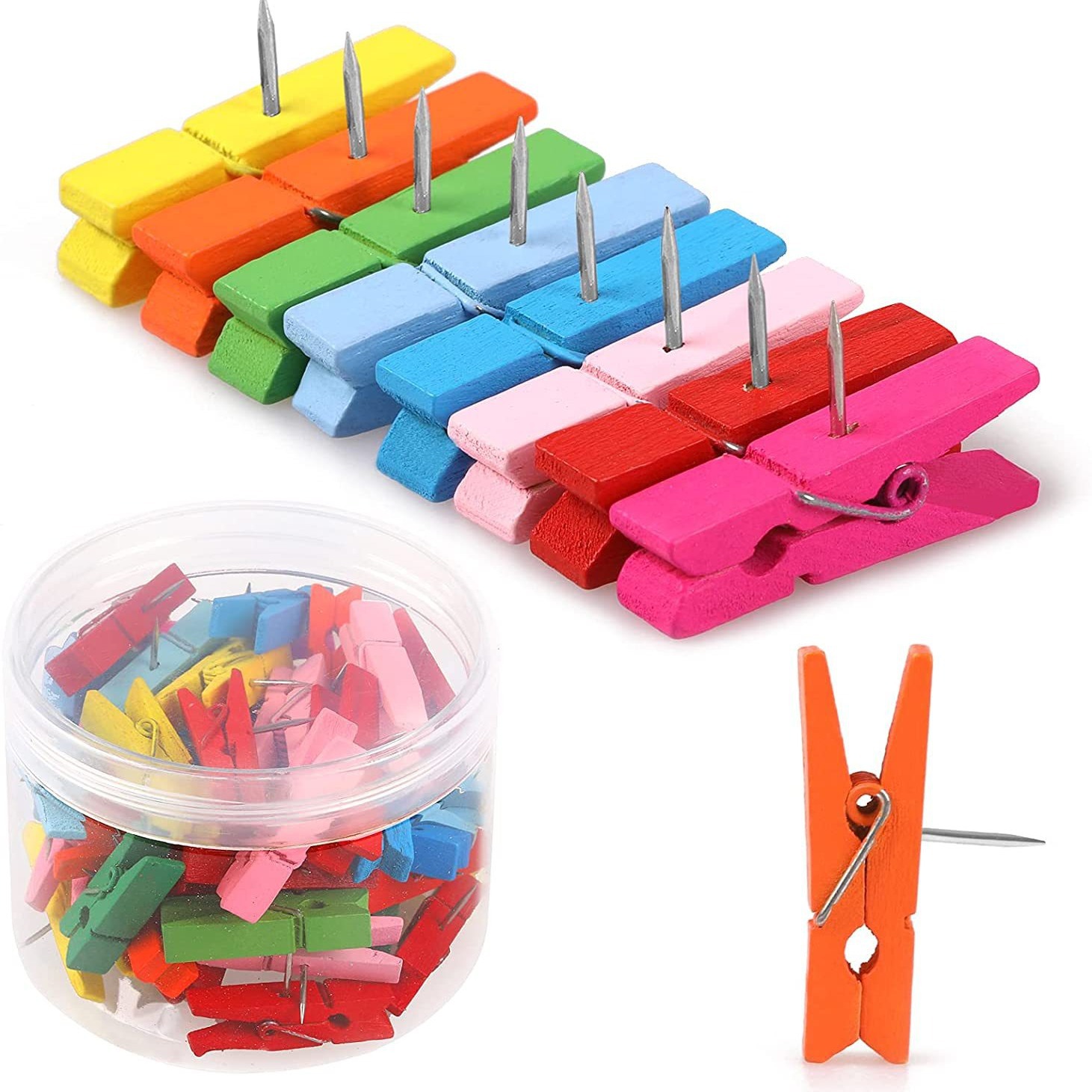 Factory wholesale wooden clip with nail inlaid pushpin tack decorative photo creative office cross-border Amazon