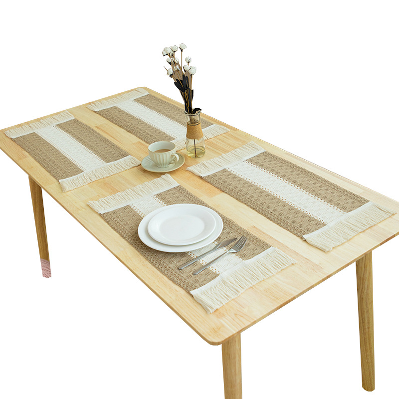 Picture of Amazon new cotton and hemp rope placemat holiday placemat woven color matching striped tassel bowl mat spot wholesale