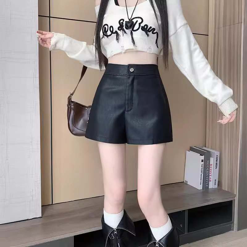 Design Sense Black One Button High Waist Casual Pants Women's Early Autumn Small All-match Wide-leg Shorts Hot Pants