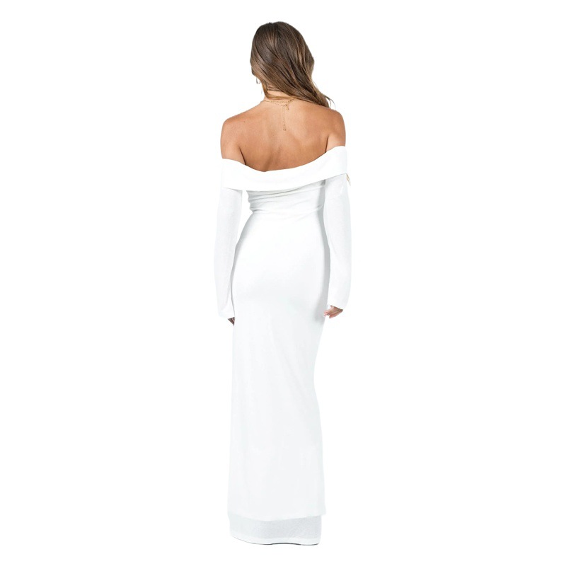 European and American women's 2023 summer new fashion personality off-shoulder solid color sexy slim dress foreign trade wholesale