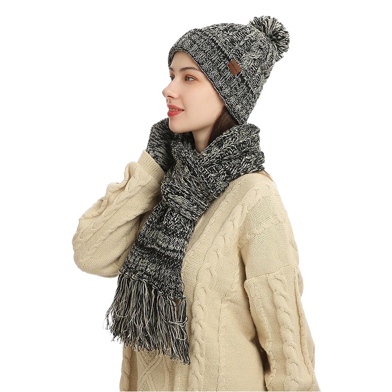 Picture of Winter Hat New Style Knitted Wool European and American Cross-Border Color Hat Thickened Scarf Touch Screen Gloves Three-Piece Set