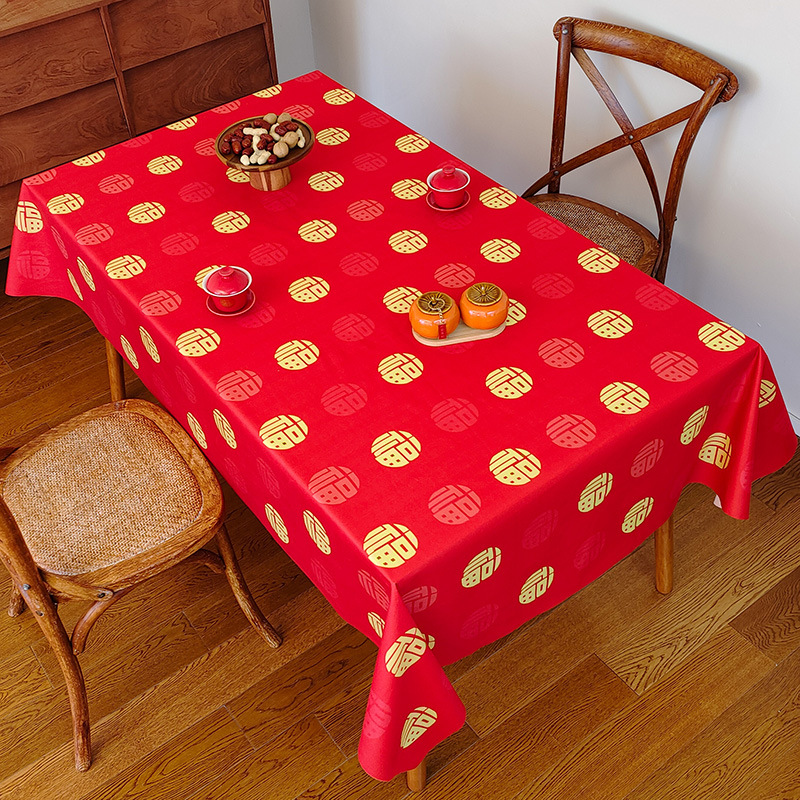 Picture of Wedding Tablecloth Red Festive Wedding Decoration Wedding Banquet Set Table Coffee Table Dining Tablecloth