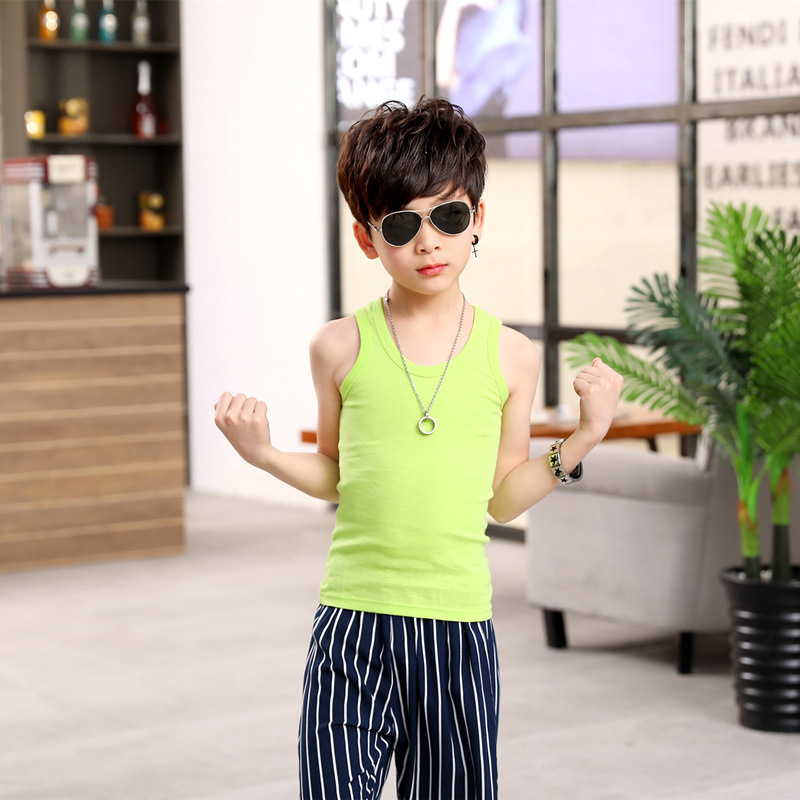 Picture of Children's Cotton Boys' I-shaped hurdle girls' small camisole children's underwear summer girls' bottoming shirt