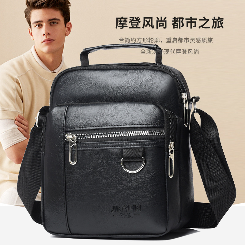 New Cross-border Trendy Men's Bag Solid Color Soft Leather Shoulder Crossbody Bag Men's Fashionable Business Casual Handbag Small Satchel