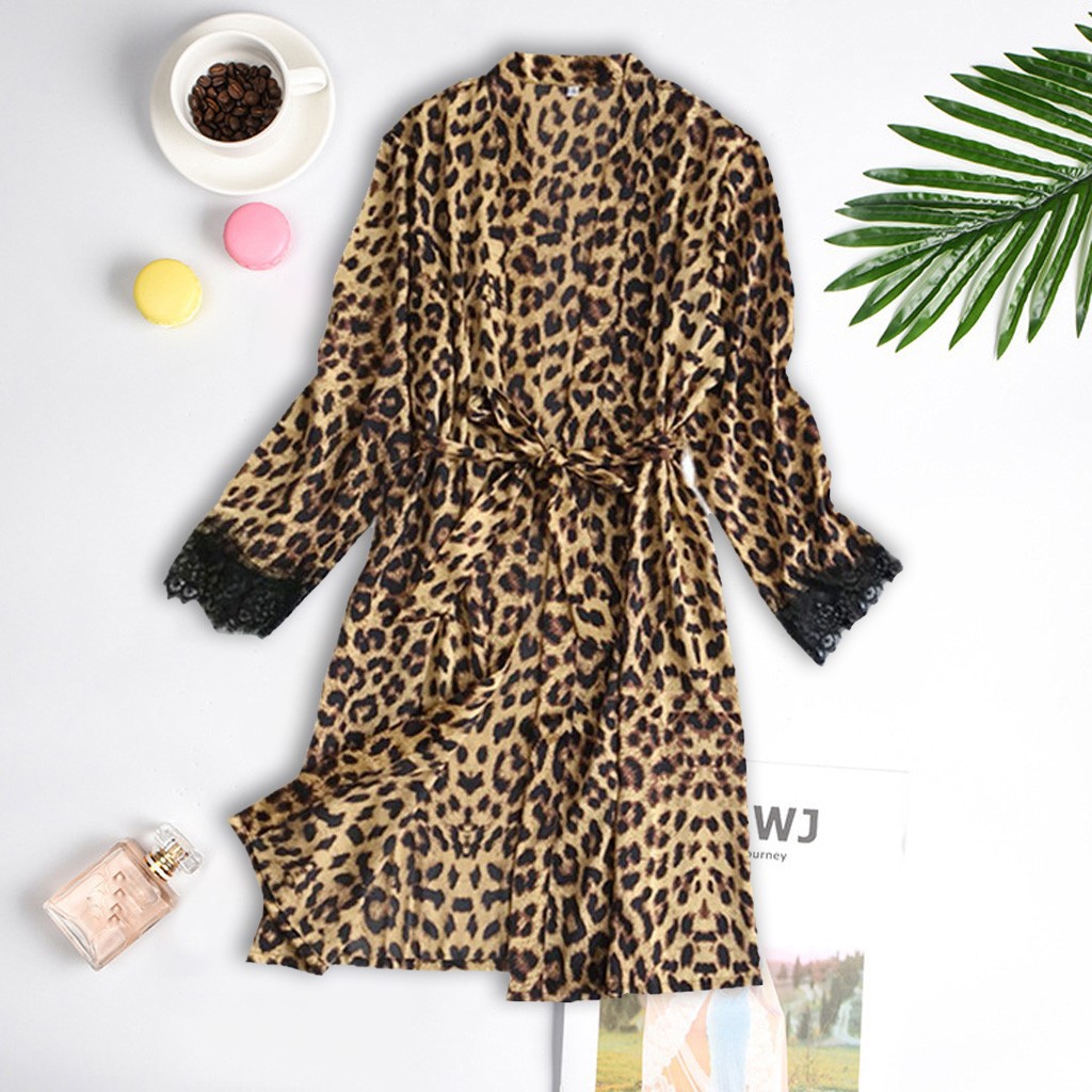 A generation of Amazon explosions sexy new leopard print silk bathrobe